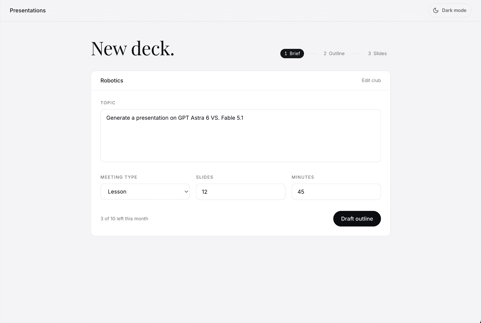 New deck: the brief